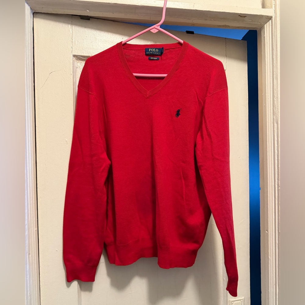 Ralph Lauren Men's V-Neck Sweater in Bold Red